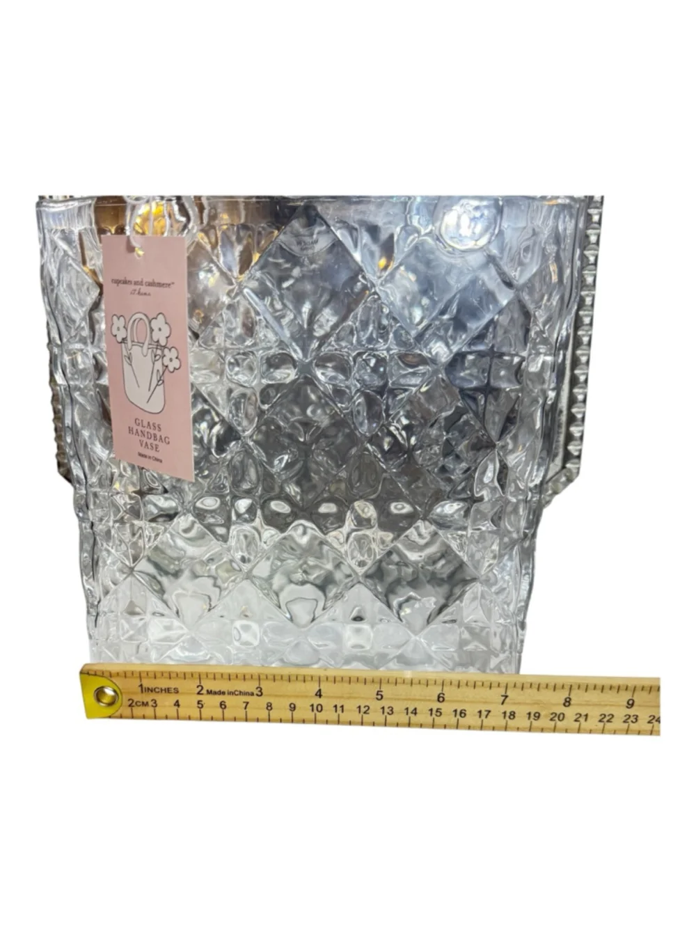 Clear Glass Quilted Handbag-Shaped Shabby Chic Vase Cupcakes & Cashmere